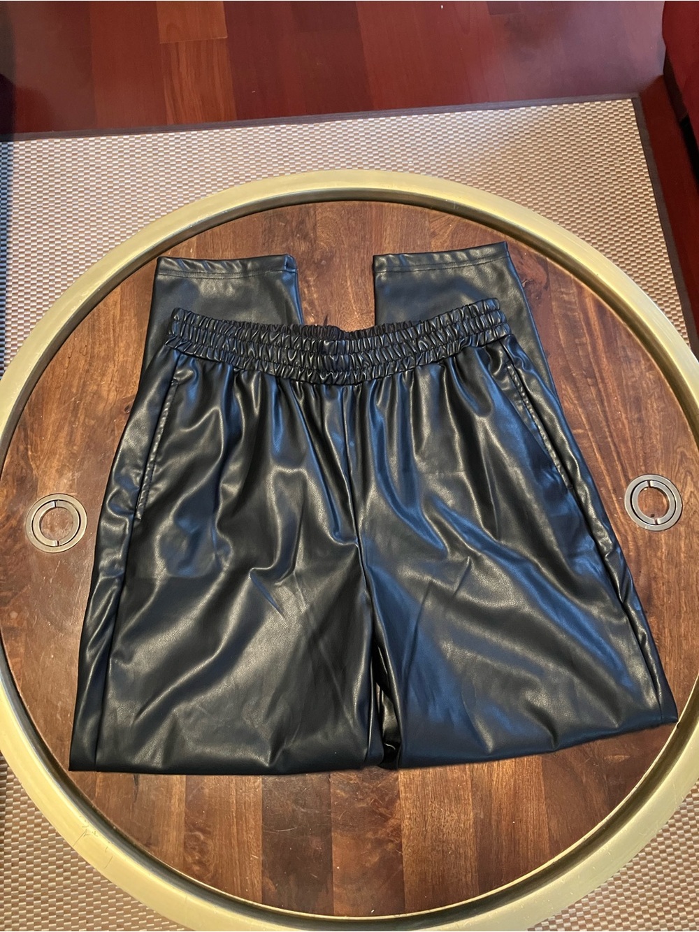 Fabletics Faux Leather Pants Women Large Black Elastic Waist Streetwear Casual